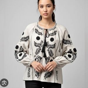 Zara Boho Embroidered Tassel Cardigan Linen Cotton